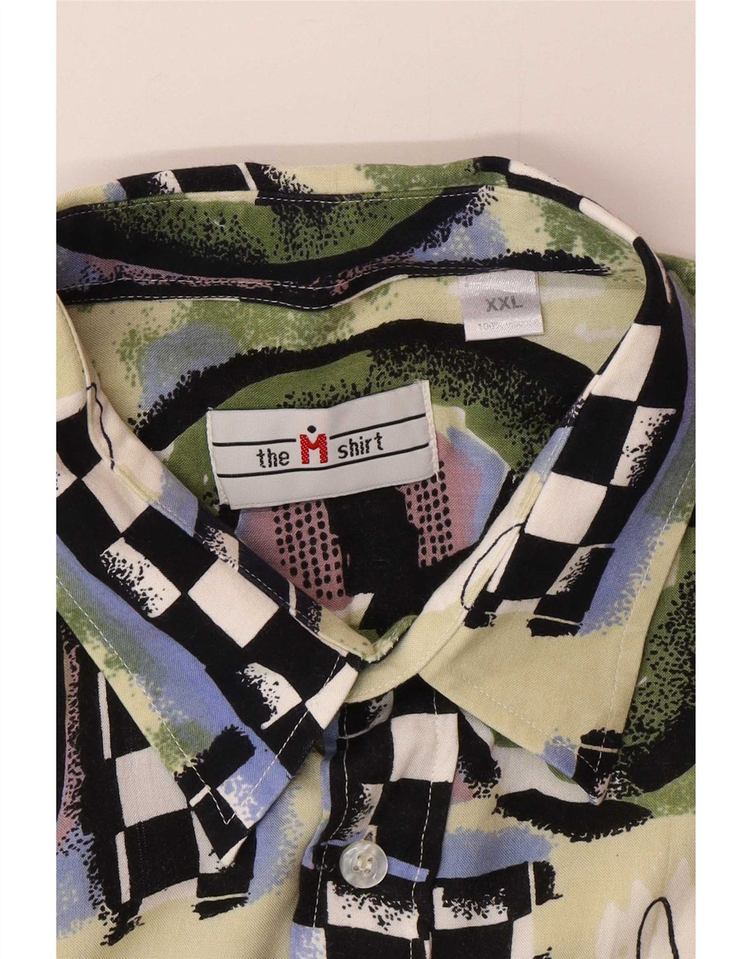 Cămașă Vintage pentru bărbați cu mânecă scurtă 2XL, multicoloră, geometrică, viscoză