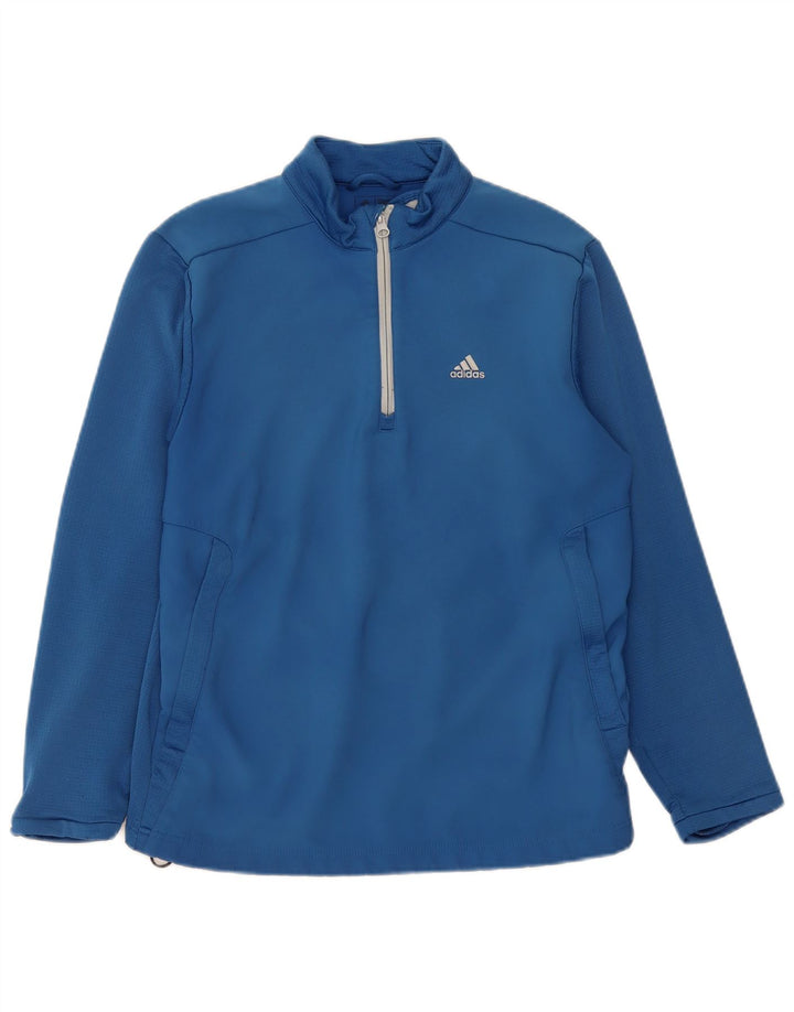 Pulover pentru bărbați Adidas Climawarm, cu fermoar, cu gât, poliester mic, albastru