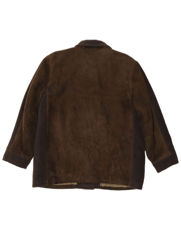 Jachetă vintage pentru femei de piele intoarsa UK 16 mare maro colorblock