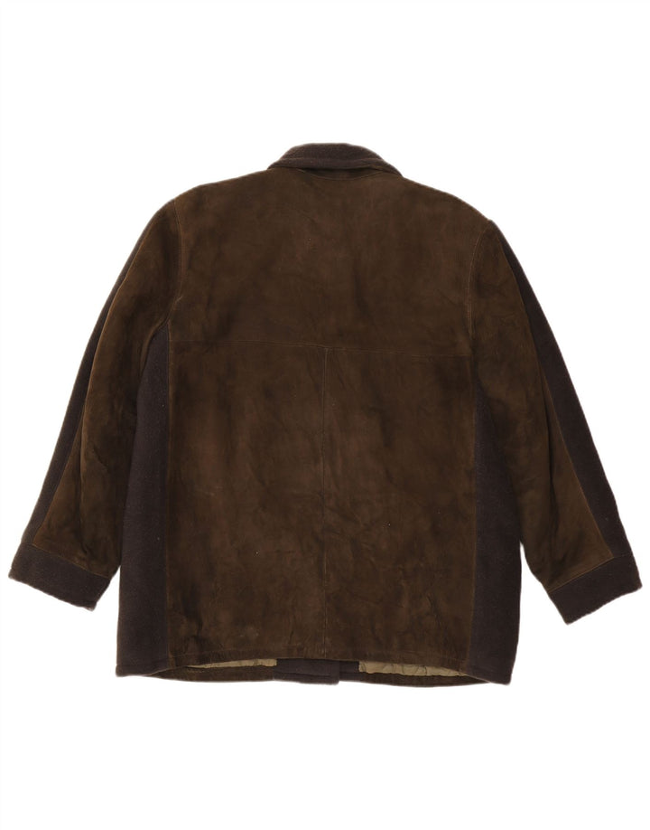 Jachetă vintage pentru femei de piele intoarsa UK 16 mare maro colorblock