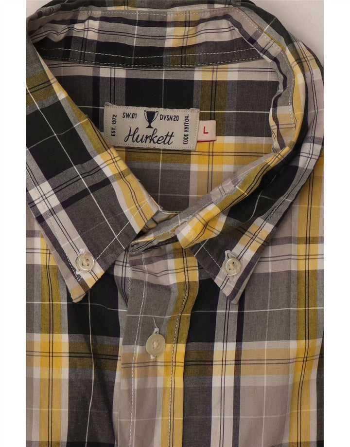 VINTAGE Mens Short Sleeve Shirt Large Grey Check Cotton Vintage Vintage and Second-Hand Vintage from Messina Hembry 