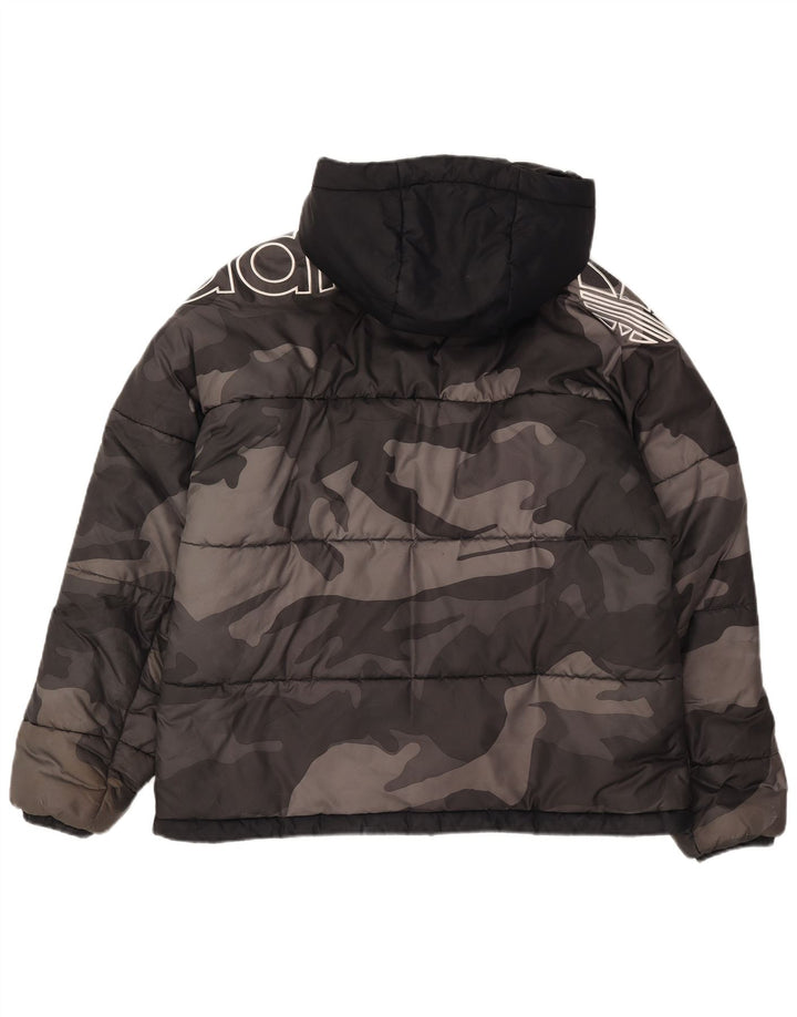 Jachetă căptușită cu glugă grafică Adidas pentru bărbați UK 38 Camuflaj, gri mediu
