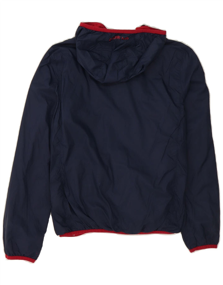 MACRON Boys Hooded Windbreaker Jacket 11-12 Years Large Navy Blue Vintage Macron and Second-Hand Macron from Messina Hembry 