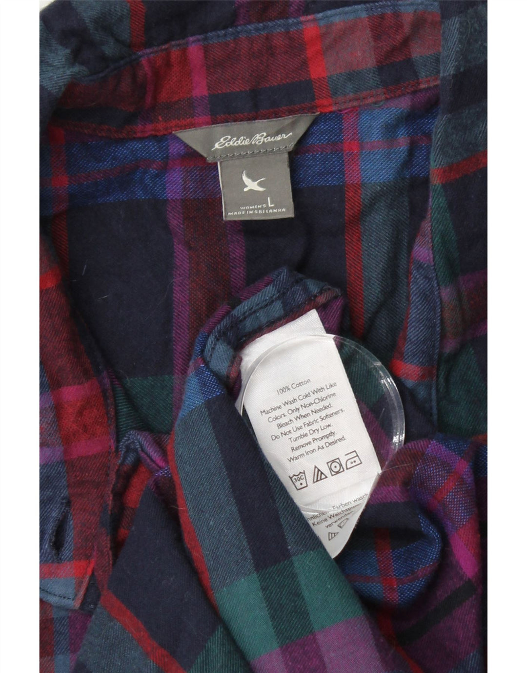 Cămașă de flanel pentru femei EDDIE BAUER UK 16 mare, bumbac cu carouri multicolore