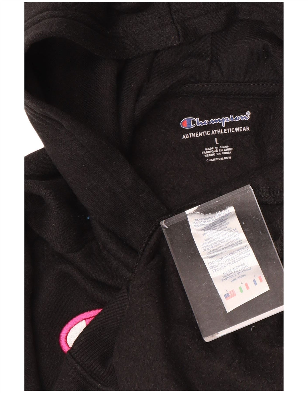 Pulover pentru fete CHAMPION cu glugă grafic 11-12 ani mare negru