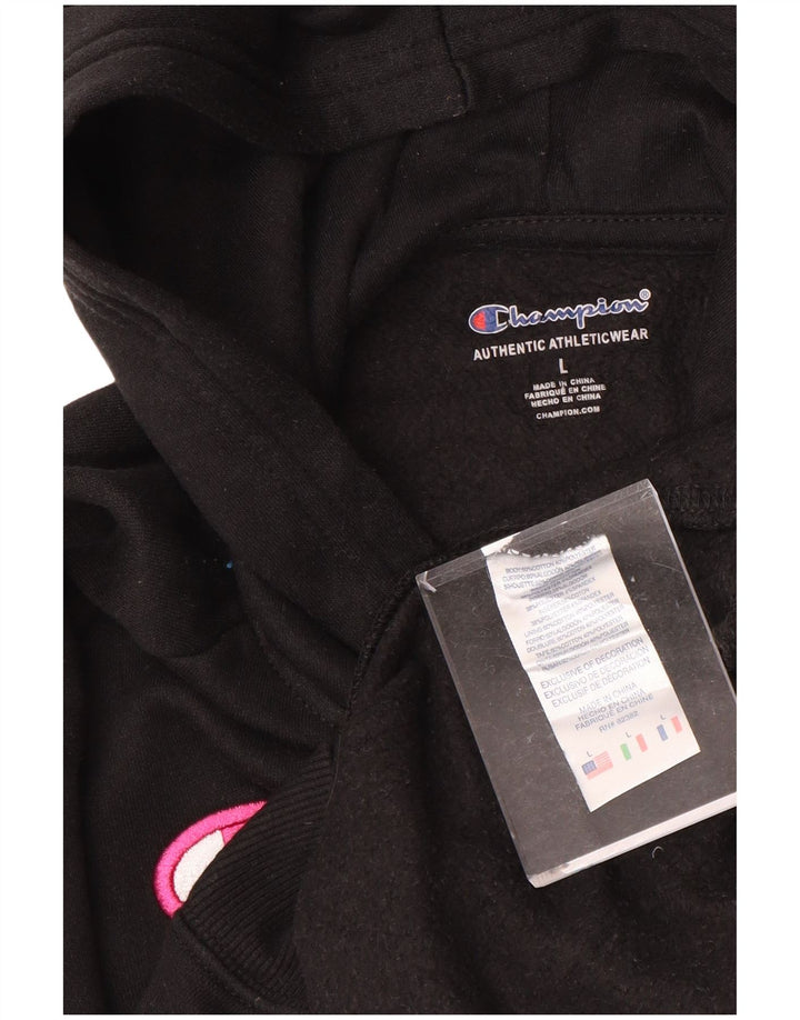 Pulover pentru fete CHAMPION cu glugă grafic 11-12 ani mare negru