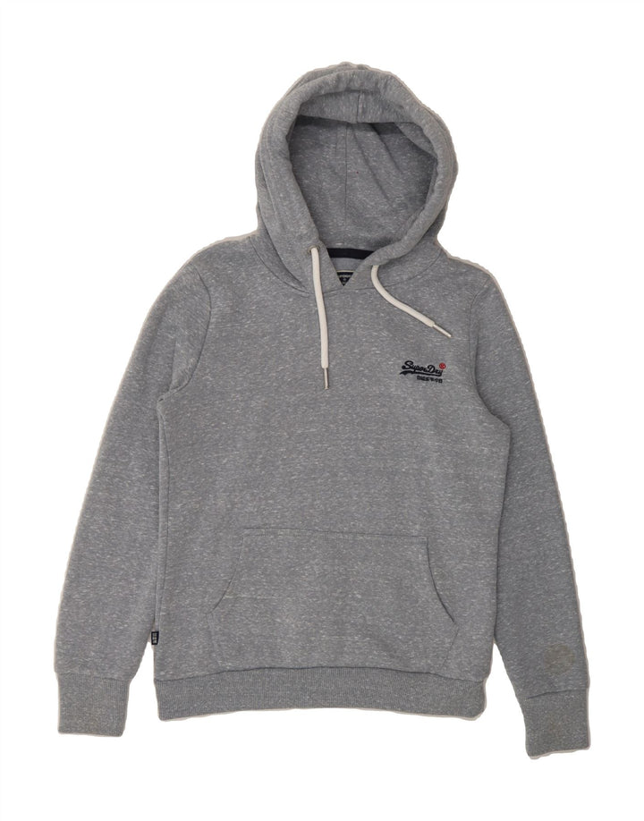 SUPERDRY Womens Oversized Hoodie Jumper UK 10 Small Grey Flecked Polyester Vintage Superdry and Second-Hand Superdry from Messina Hembry 