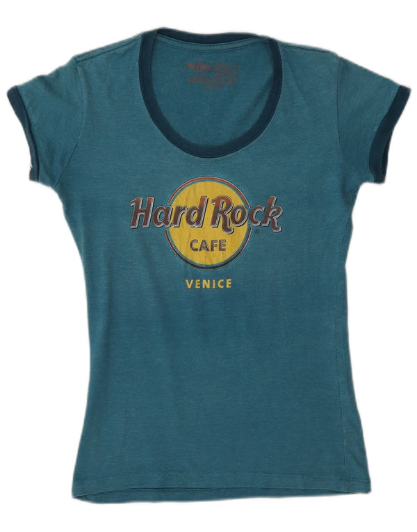 Hard Rock Cafe pentru femei Venice Graphic Tricou Top UK 10 Small Blue Cotton