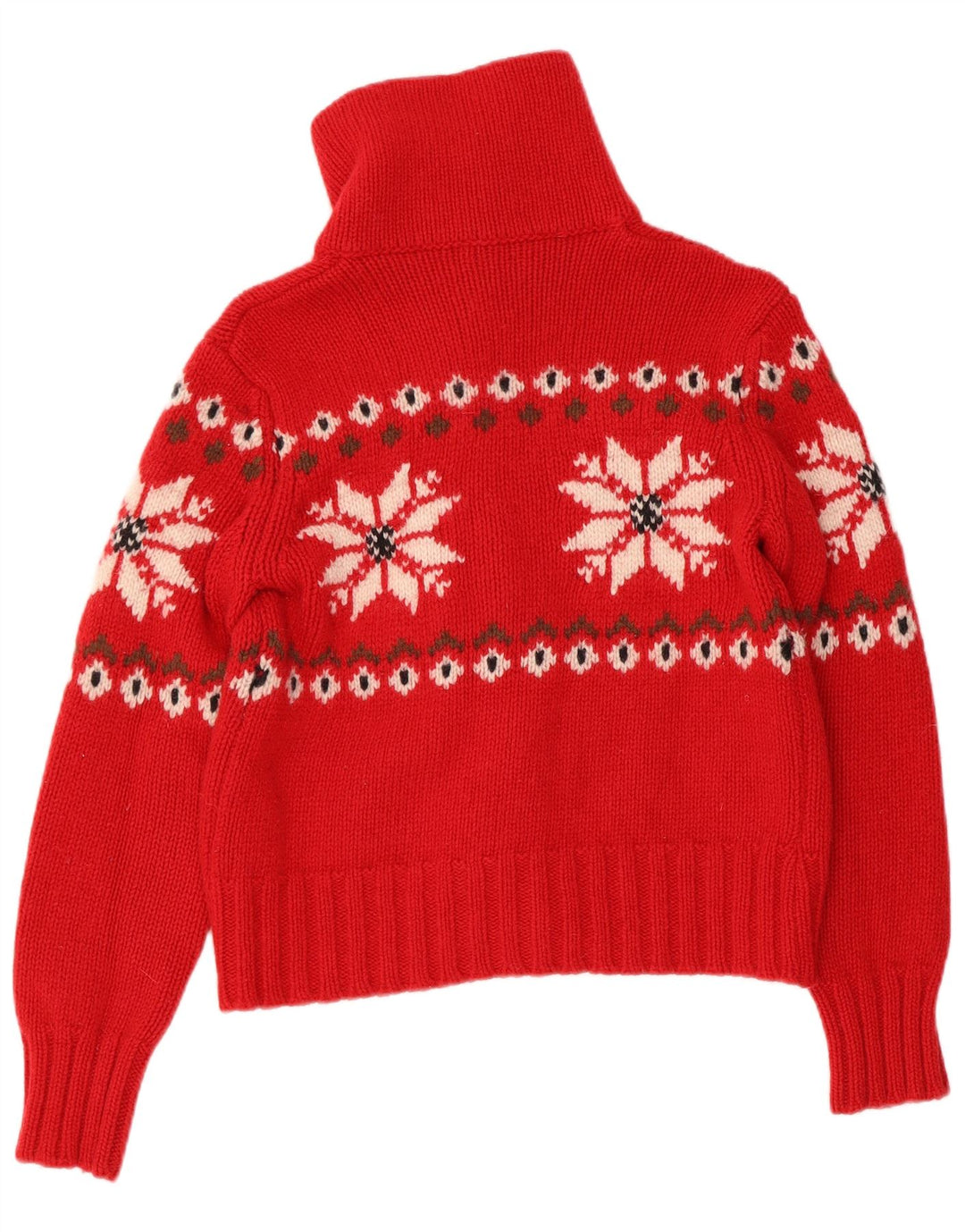 Pulover cardigan crop BENETTON pentru femei UK 10 Small Red Fair Isle