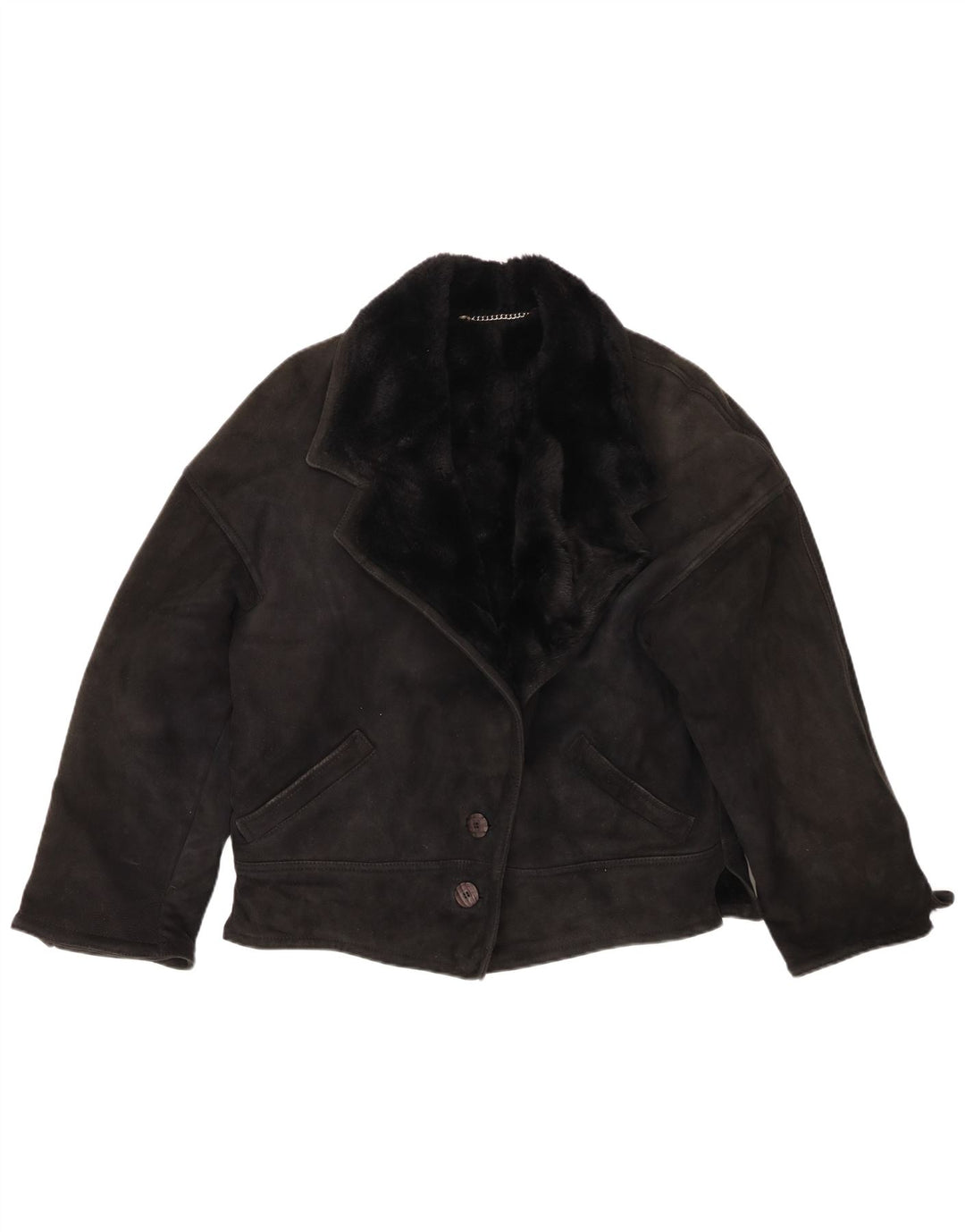 Jachetă din shearling pentru femei VINTAGE cu ajustare largi IT 44 Medium Black Shearling