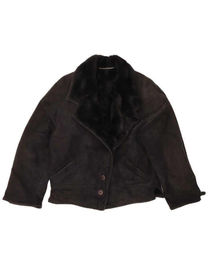 Jachetă din shearling pentru femei VINTAGE cu ajustare largi IT 44 Medium Black Shearling