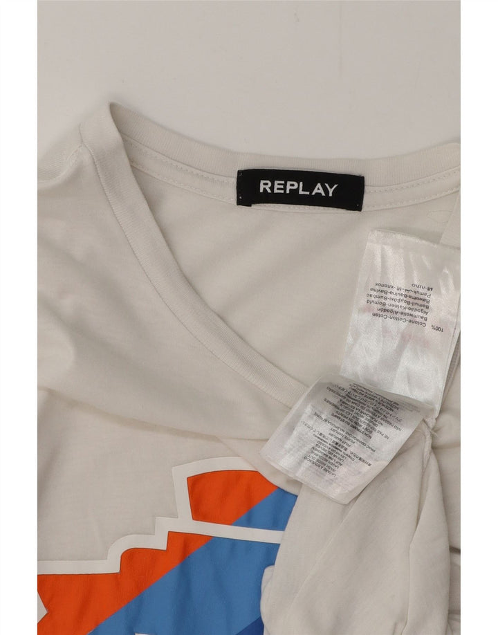 Tricou grafic pentru femei REPLAY Top UK 12 Bumbac alb mediu