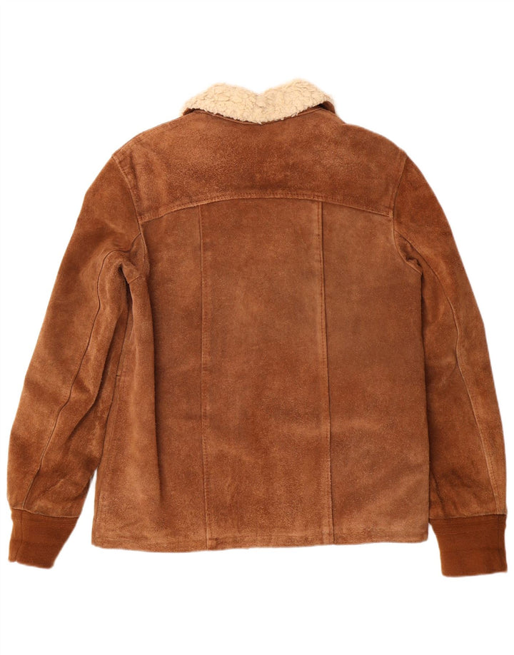 Jachetă din shearling pentru femei VINTAGE IT 46 din piele maro mare