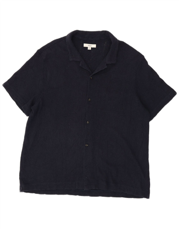 Cămașă cu mânecă scurtă pentru bărbați Marks & Spencer, bumbac bleumarin 2XL