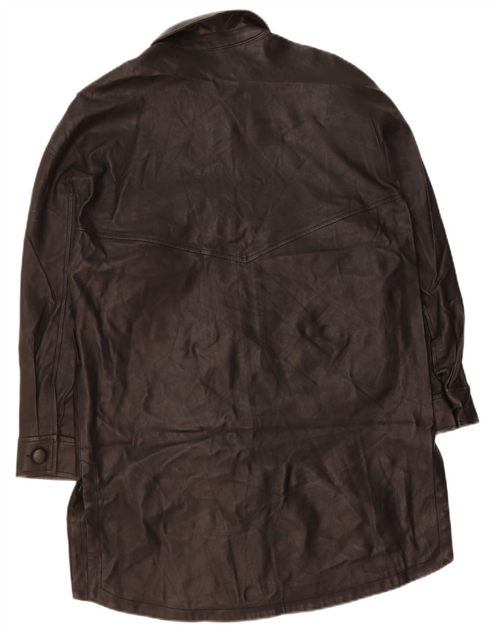 ZARA Womens Oversized Faux Leather Overcoat UK 10 Small Black Polyurethane