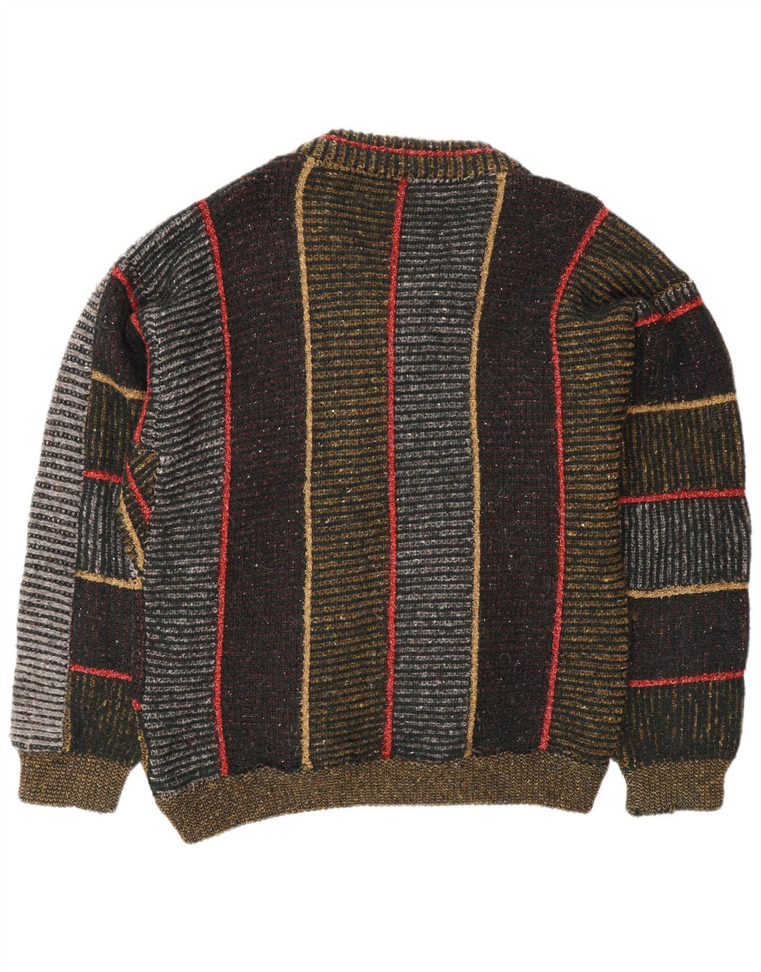 Pulover vintage pentru bărbați cu decolteu în V, lână mare cu dungi multicolore