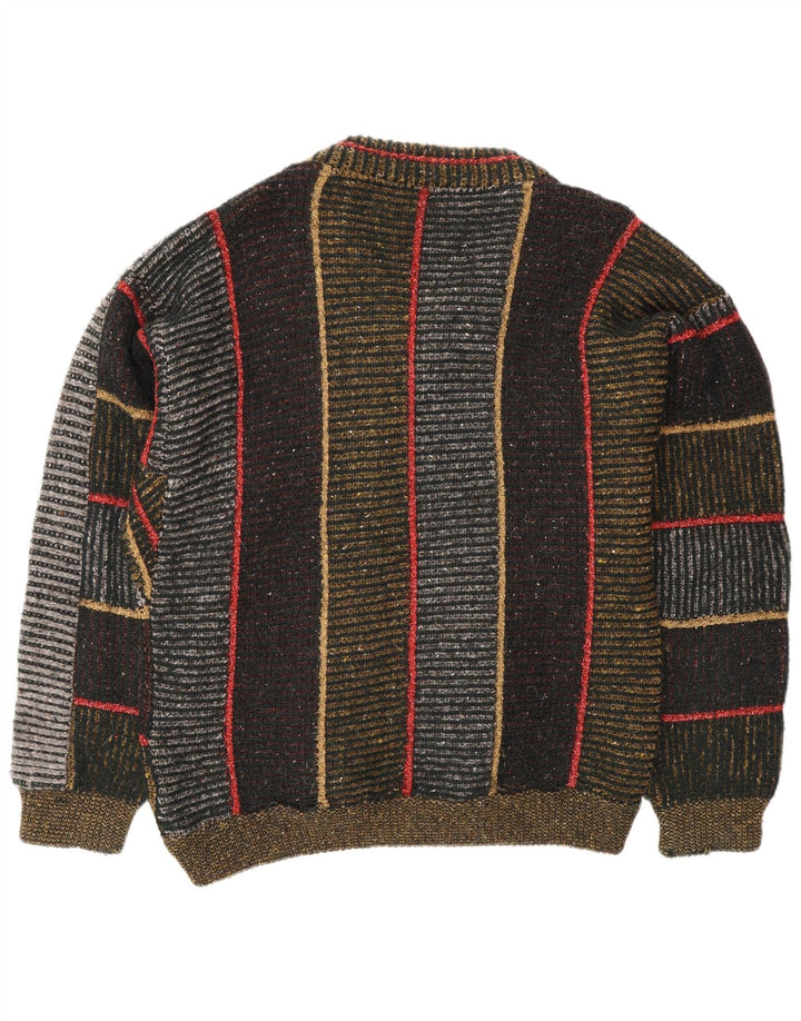 Pulover vintage pentru bărbați cu decolteu în V, lână mare cu dungi multicolore