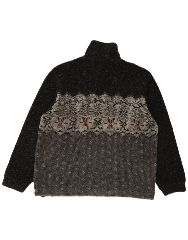 Pulover Colmar pentru bărbați, cu fermoar și gât, fleece, mediu negru, Fair Isle
