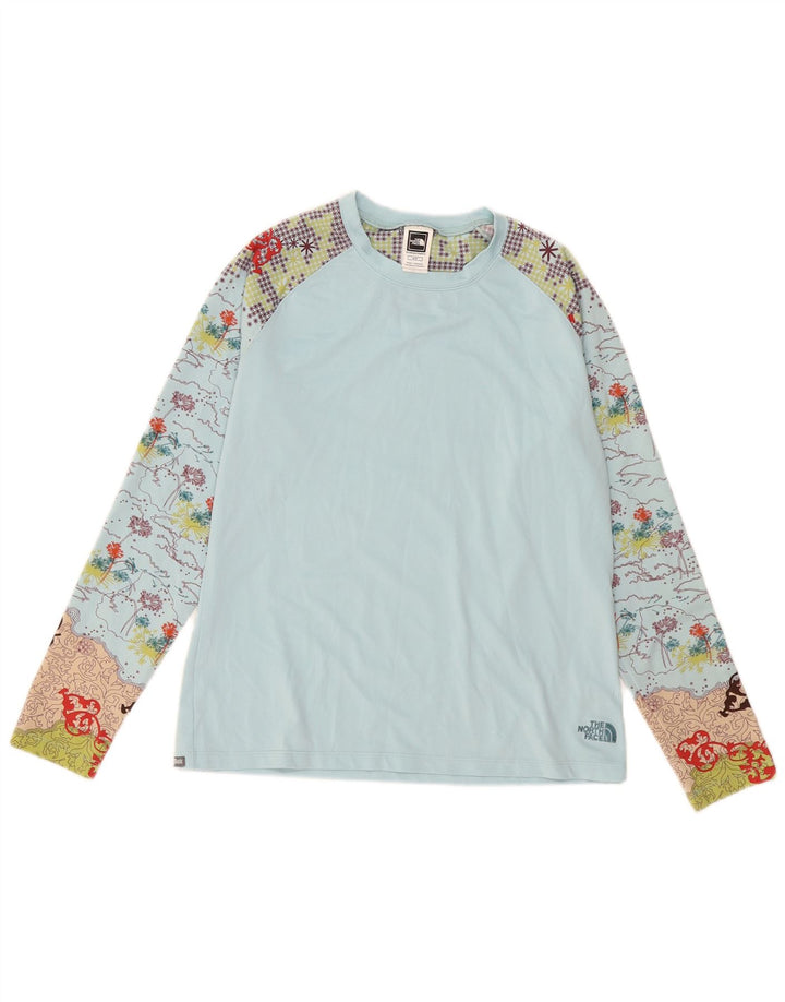 The North Face Tricot cu mânecă lungă cu grafică pentru femei UK 14 Medium Blue Poliester