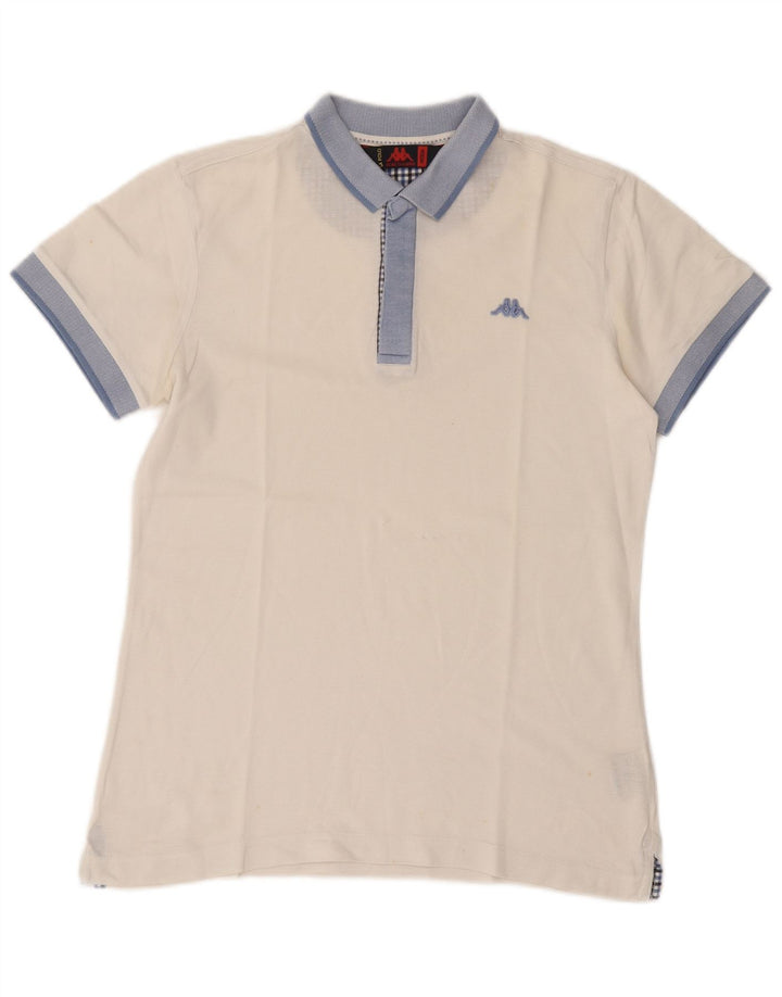 Cămașă polo pentru bărbați Kappa, alb mediu, bumbac color bloc