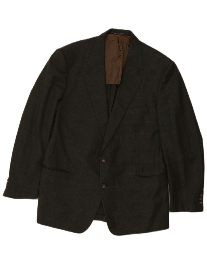 TRUSSARDI Jachetă pentru bărbați cu 2 nasturi IT 54 2XL Kaki Check Lână