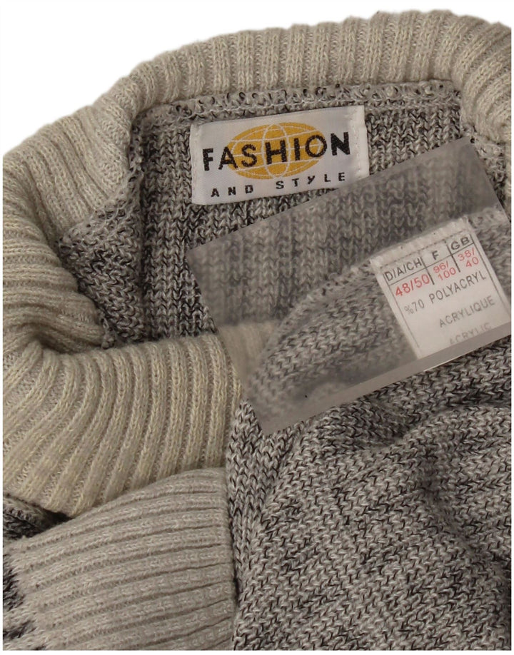 Pulover vintage pentru bărbați cu gât rulat, UK 38/40, gri mediu, acrilic