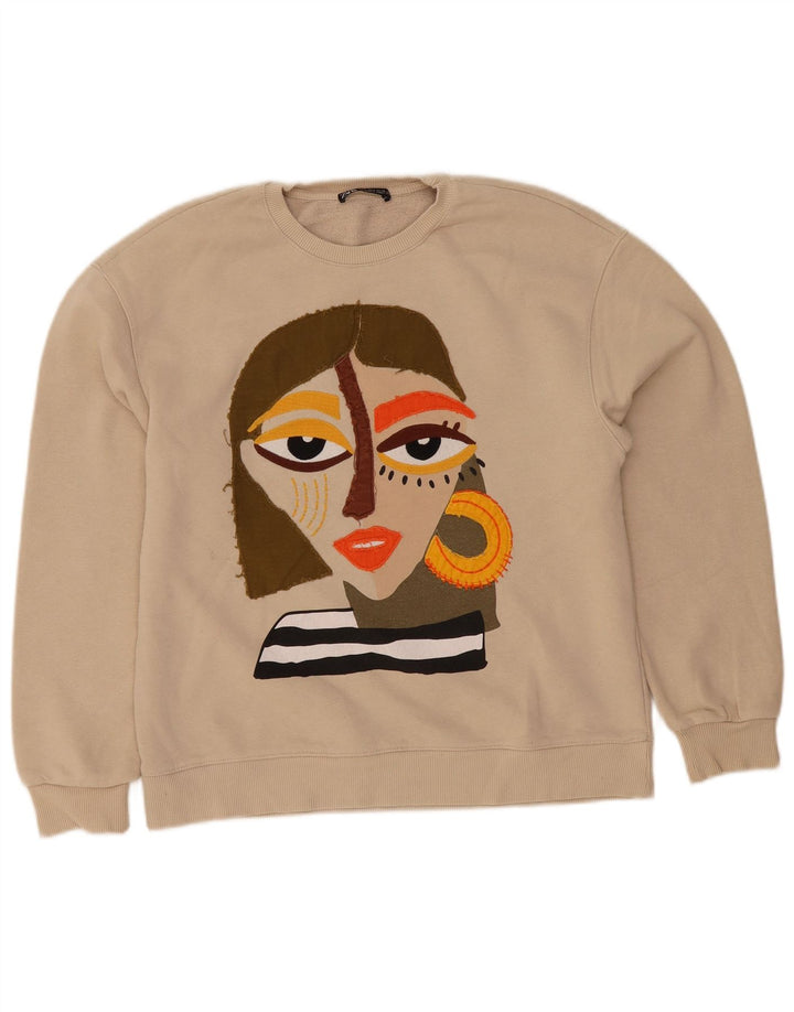 Pulover cu grafic pentru femei Zara UK 10 Mic Bej