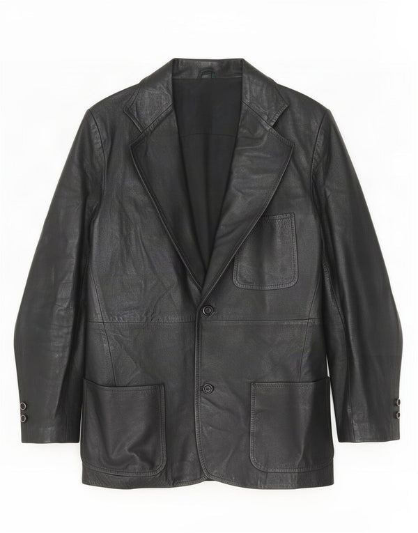 Jachetă vintage din piele cu 2 nasturi pentru femei IT 48 Medium Black