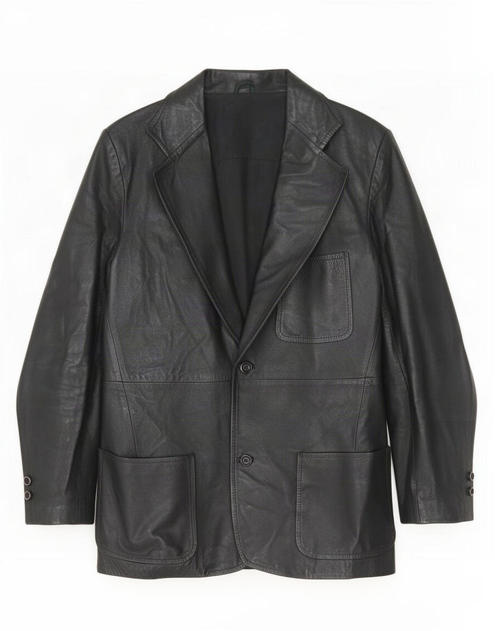 Jachetă vintage din piele cu 2 nasturi pentru femei IT 48 Medium Black