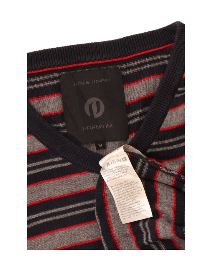 Pulover Jack & Jones pentru bărbați cu decolteu în V, bumbac cu dungi gri mediu