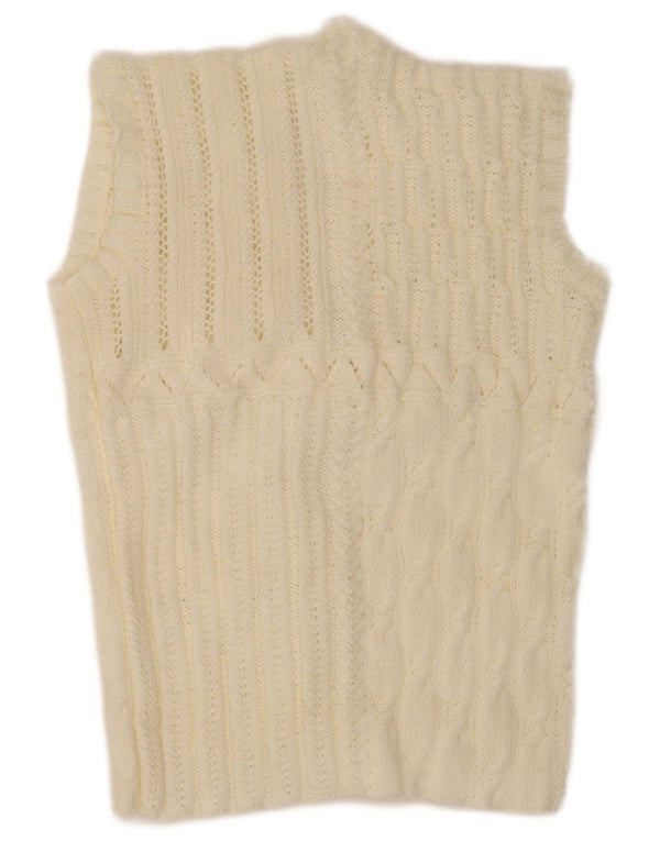 Pulover Cardigan fără mâneci Vintage pentru femei UK 16 Large White
