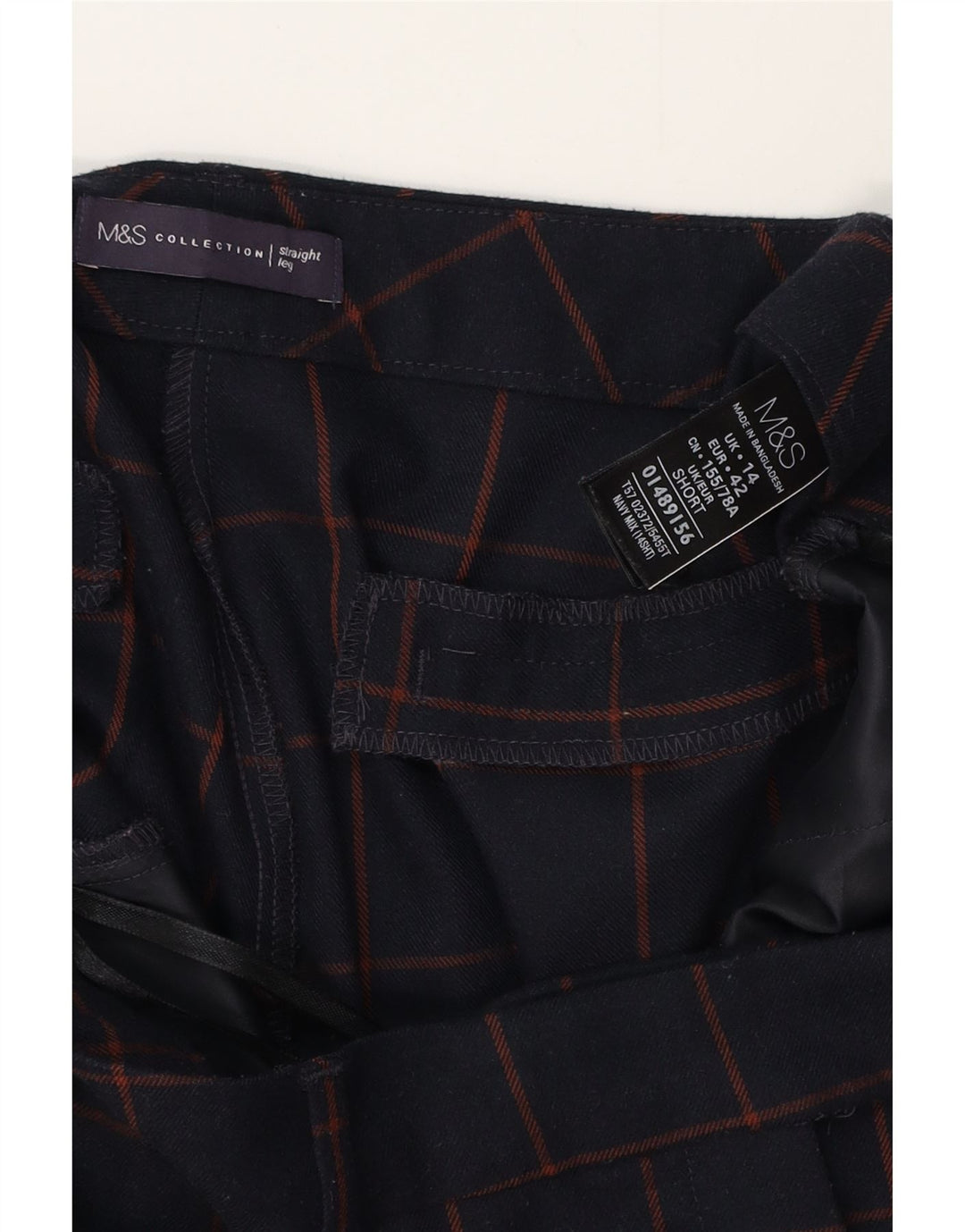 MARKS & SPENCER Pantaloni de costum pentru femei UK 14 Large W34 L28 Bleumarin Check