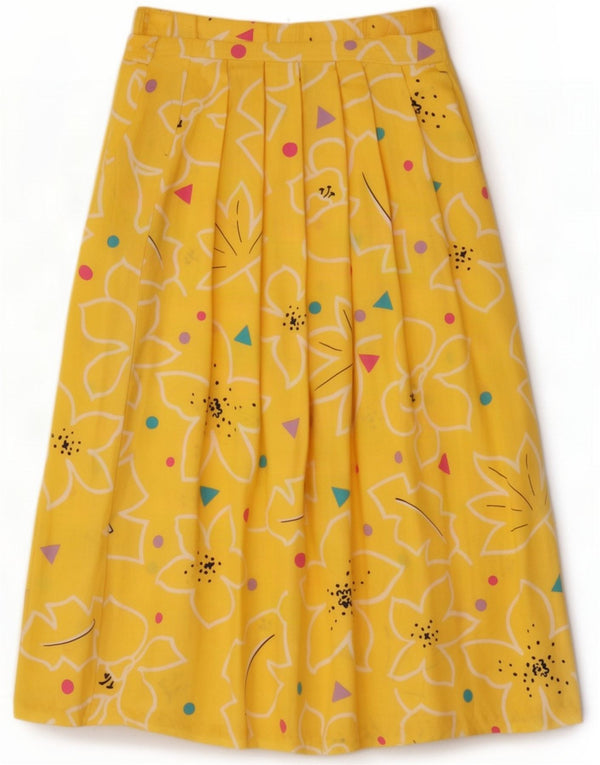 Fusta plisată pentru femei Chaus UK 6 XS W24 Yellow Floral Rayon