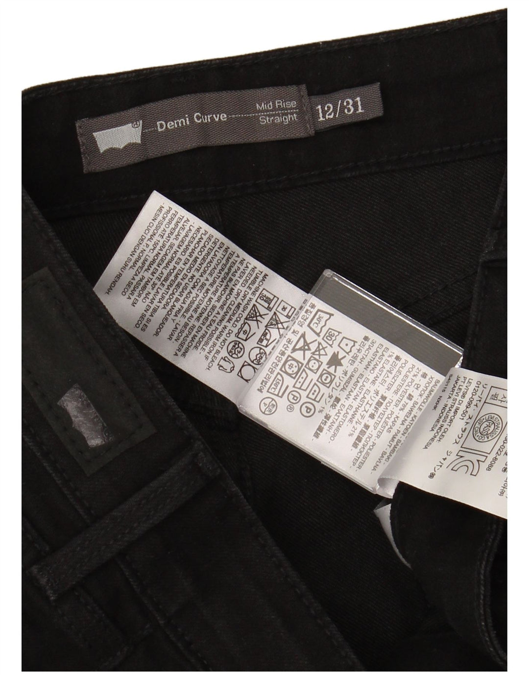 LEVI'S Blugi drepti Demi Curve pentru femei cu talie medie US 12 Large W32 L31 Negri