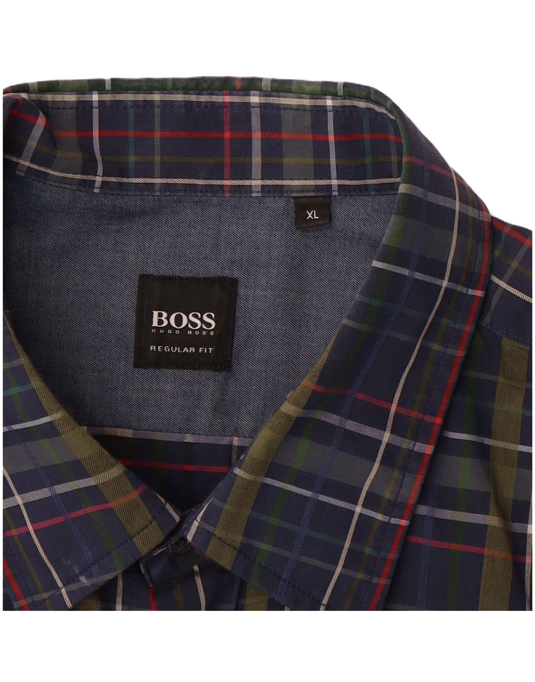 HUGO BOSS Mens Shirt XL Navy Blue Check Cotton