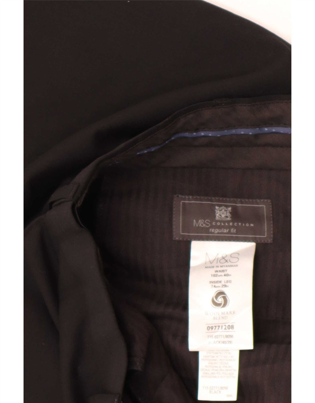 Pantaloni de costum pentru bărbați Marks & Spencer, cu tăiere obișnuită, L40 L29 Lână neagră