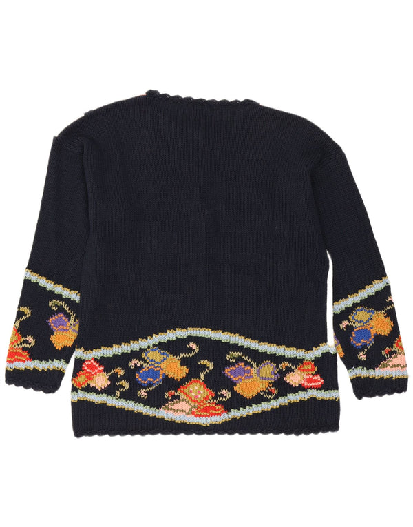Pulover Cardigan Vintage pentru Damă UK 14 Medium Bleumarin Bumbac Floral