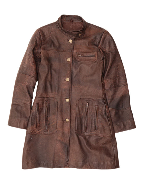 Palton de piele vintage pentru femei UK 14 piele maro medie