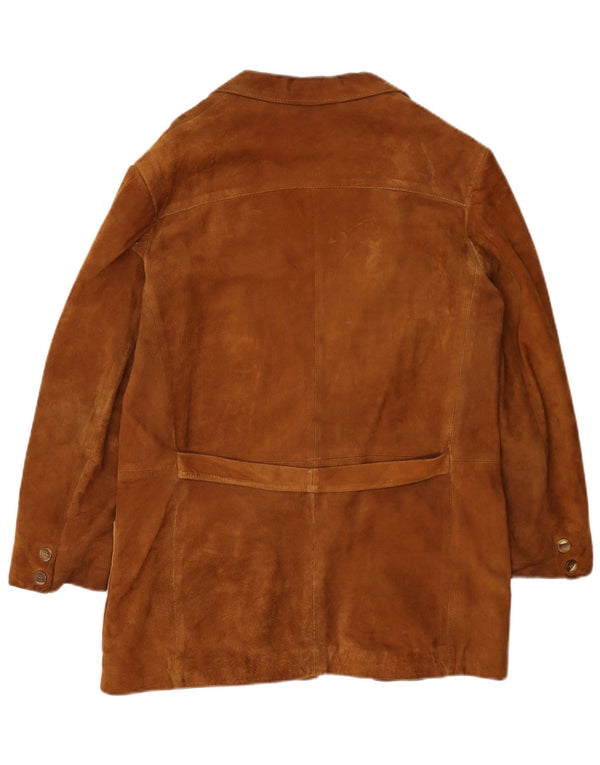 Blazer Vintage pentru femei cu 2 nasturi din piele intoarsa, UK 14, maro mediu