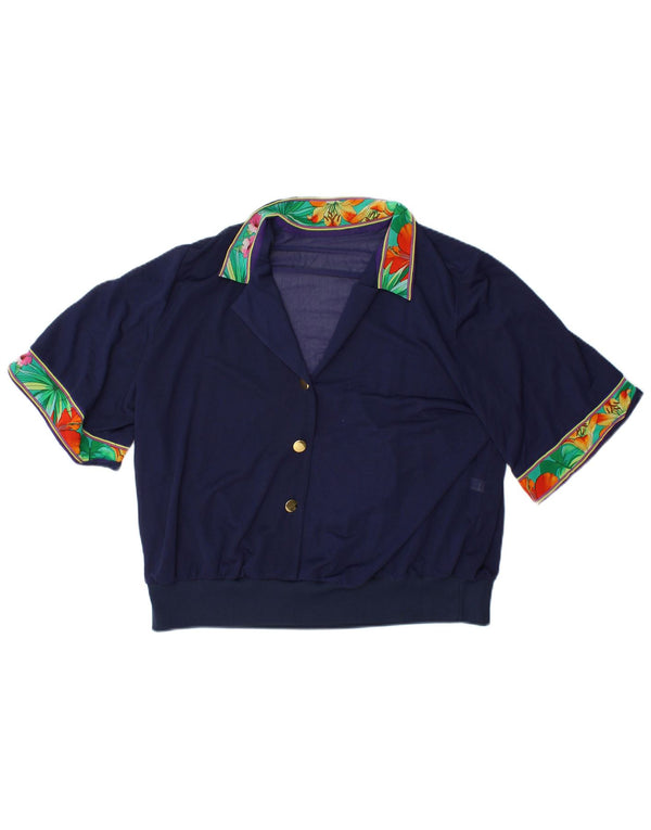 VINTAGE Bluză Crop Top pentru femei IT 48 XL Bleumarin Floral