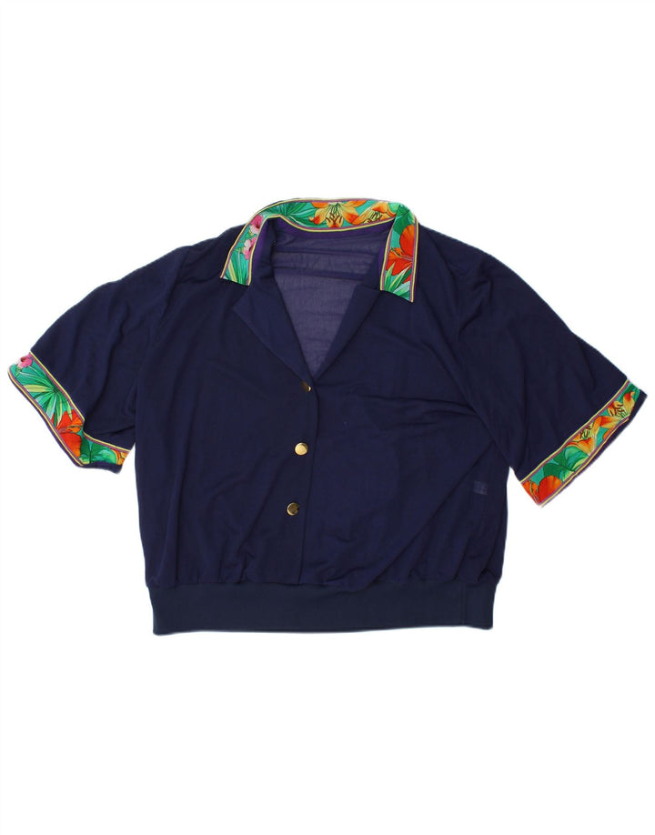 VINTAGE Bluză Crop Top pentru femei IT 48 XL Bleumarin Floral