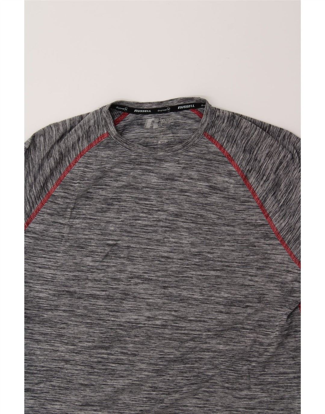 RUSSELL ATHLETIC Mens Dri-Power Top Long Sleeve XL Grey Flecked Polyester Vintage Russell Athletic and Second-Hand Russell Athletic from Messina Hembry 