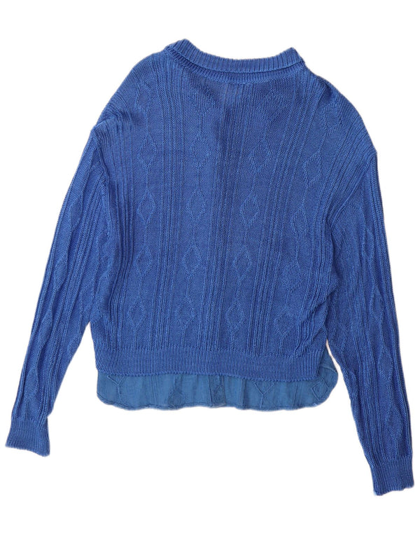 Pulover Cardigan Vintage pentru Damă IT 44 Medium Blue Geometric Viscose
