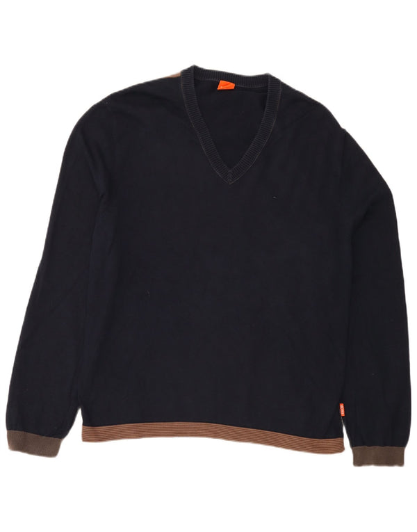 Pulover cu decolteu în V Hugo Boss pentru bărbați, XL, bumbac color-block, albastru marin