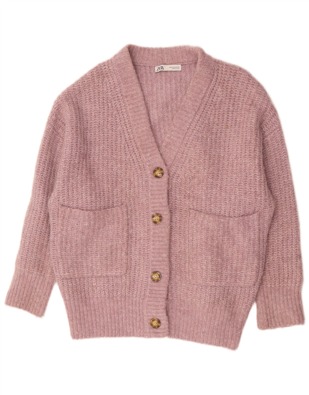 Pulover cardigan supradimensionat pentru femei Zara UK 14 Poliester roz mediu