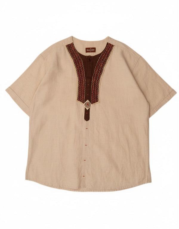 VINTAGE Cămașă cu mânecă scurtă pentru bărbați, XL, bej, bloc de culoare