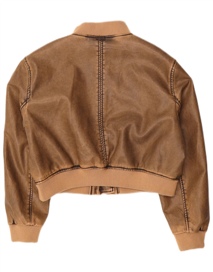 Jachetă bomber din piele artificială, vintage, pentru femei, UK 14, maro mediu