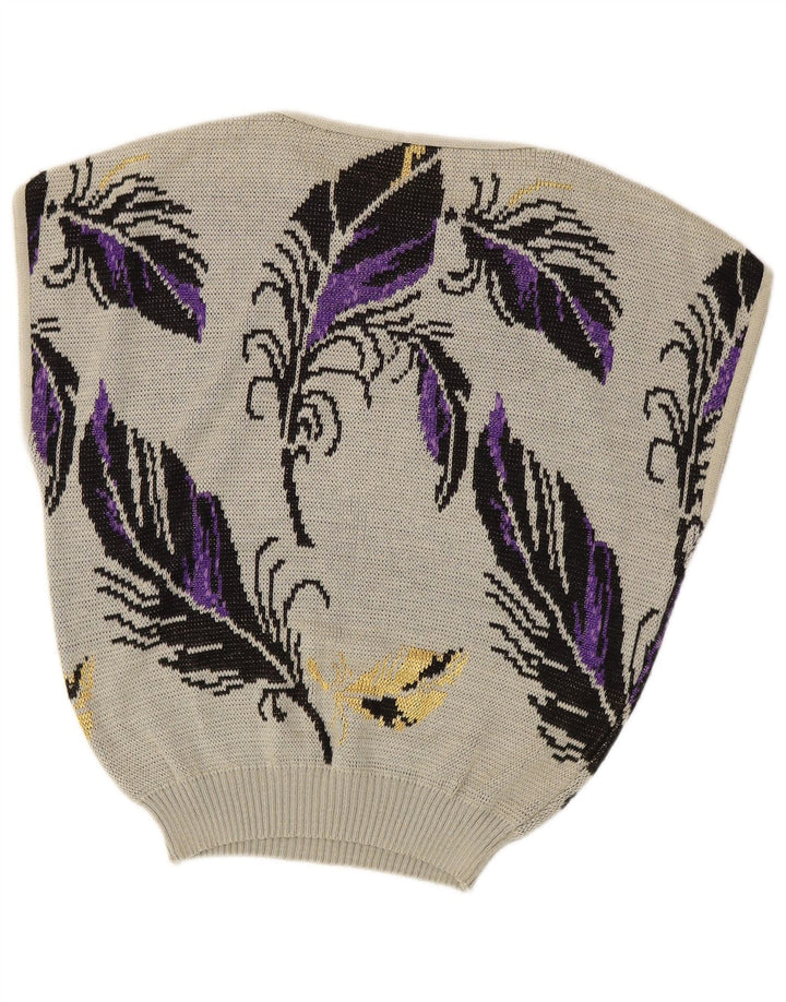 Pulover de damă VINTAGE, fără mâneci, cu gât de barcă, UK 14, mare, gri, floral