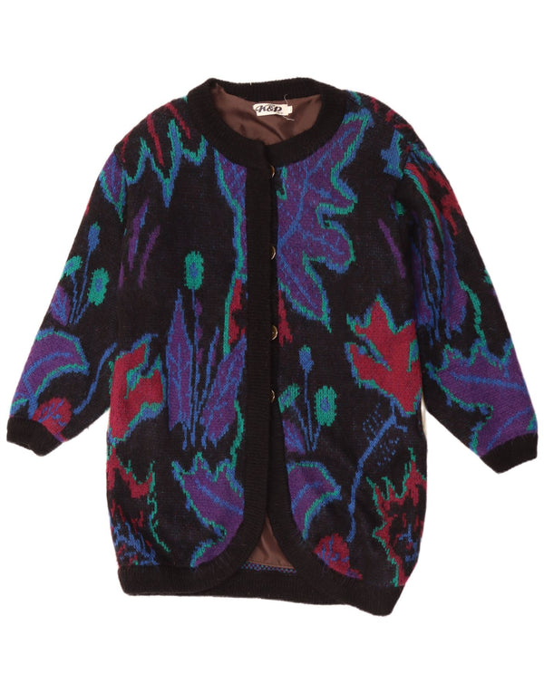 Cardigan Vintage pentru femei cu paragate UK 18 XL Negru Floral