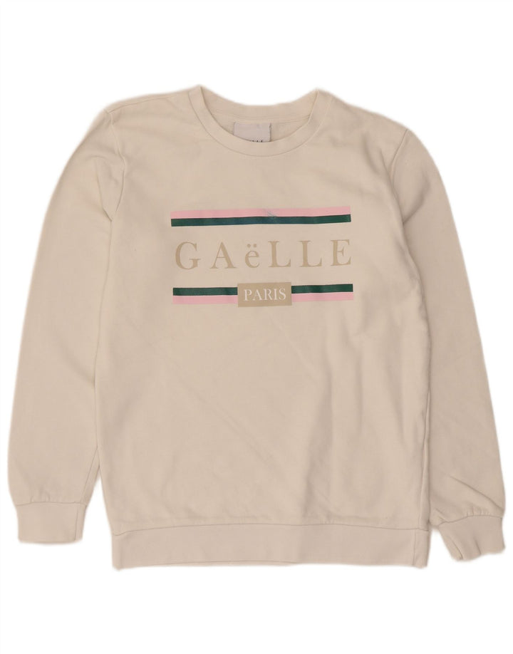 Pulover pentru damă Gaelle, cu grafică, UK 14, bumbac alb mediu